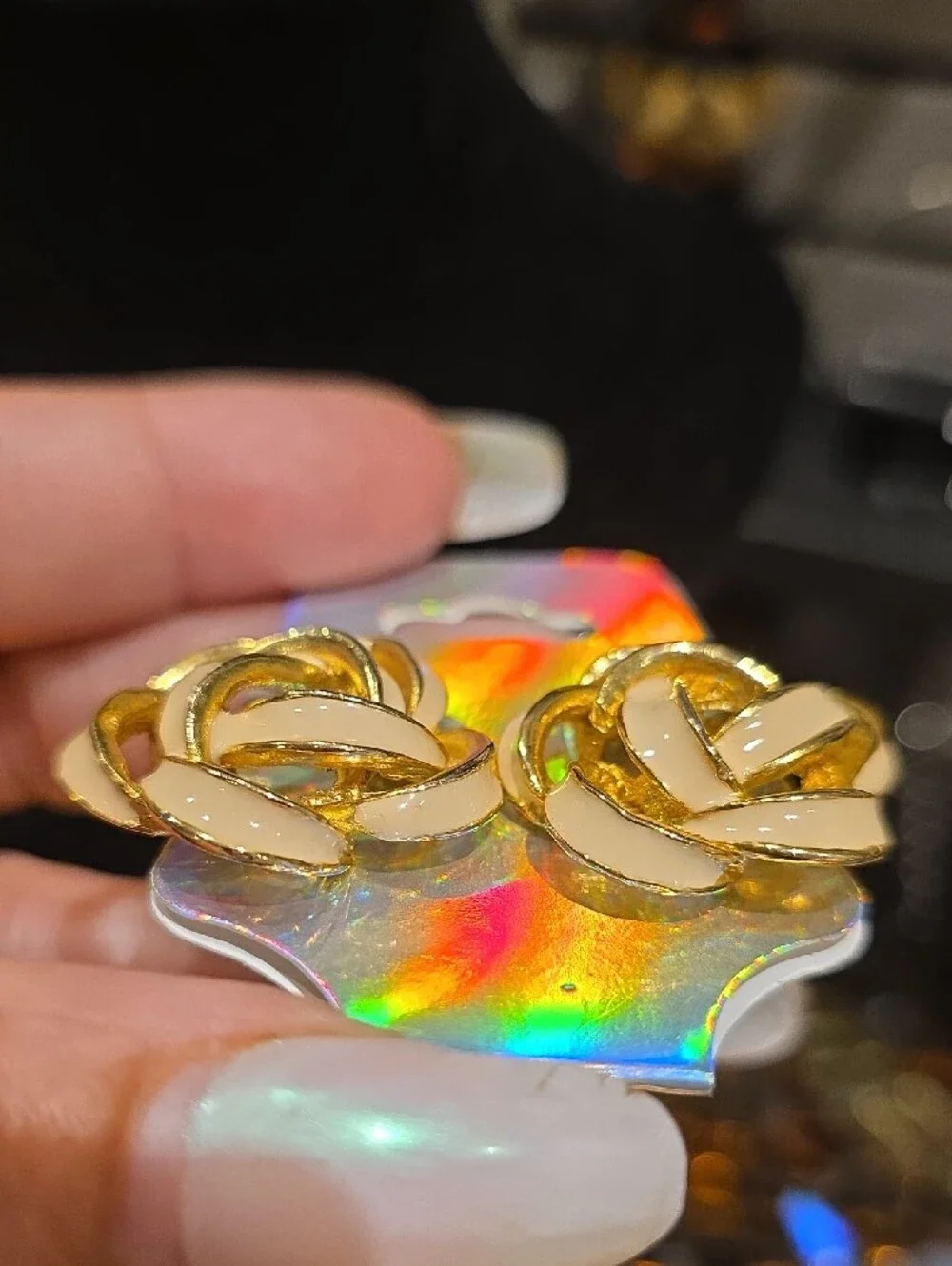 Vintage Gold and Cream Knot Clip-On Earrings